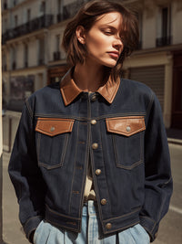 Two-Tone Denim Jacket With Leather Details