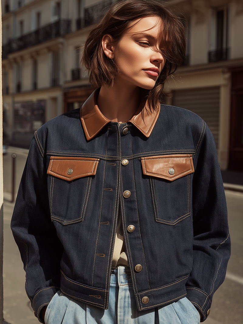 Two-Tone Denim Jacket With Leather Details
