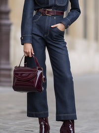 Dark Blue Slim Fit Denim Shirt And Straight Leg Pants Set