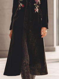 Black Velvet Embroidered Long Coat