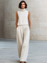 Sleeveless Cotton And Linen Top And Wide-Leg Pants Two-Piece Set