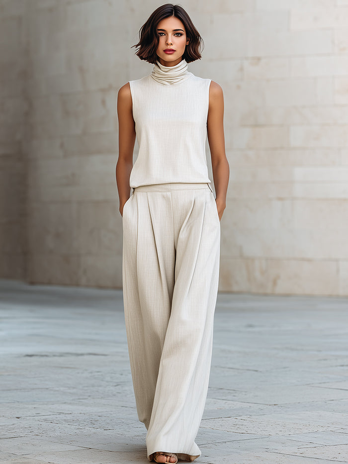 Sleeveless Cotton And Linen Top And Wide-Leg Pants Two-Piece Set