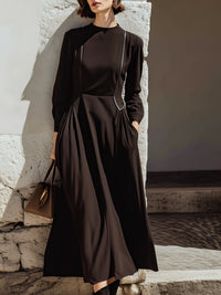 Tailored Woven Long-Sleeve Maxi Dress With Sculpted Waist