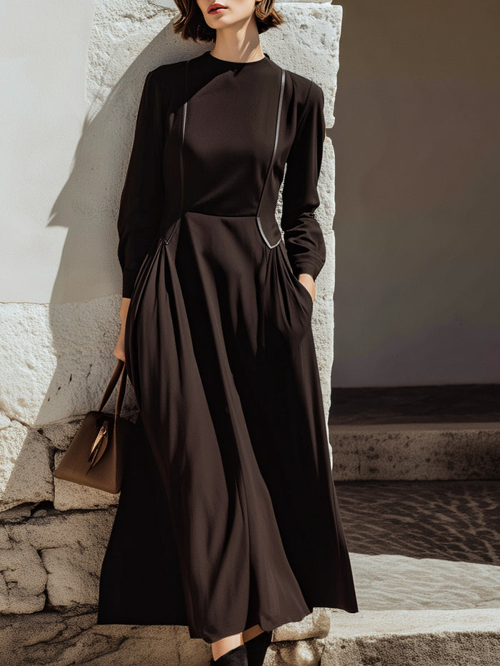 Tailored Woven Long-Sleeve Maxi Dress With Sculpted Waist