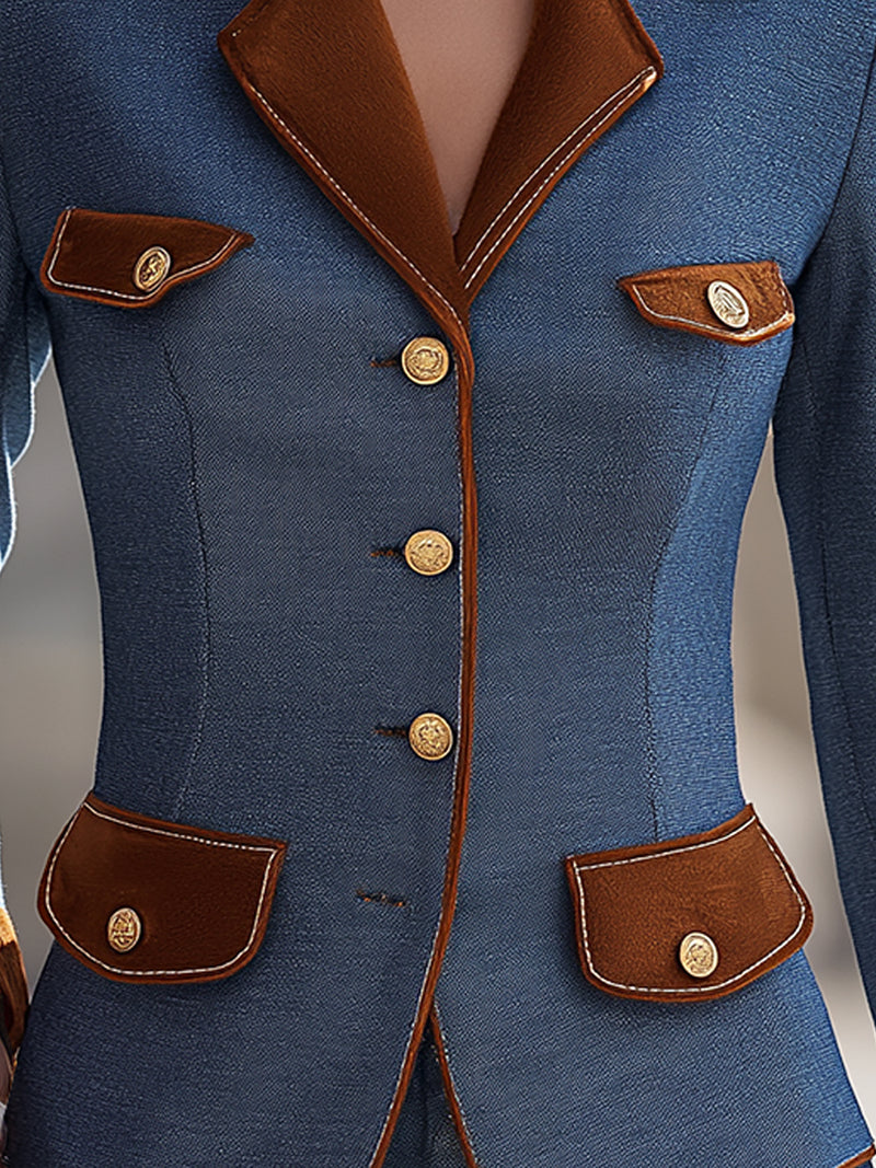 Camel Contrast Blue Denim Blazer