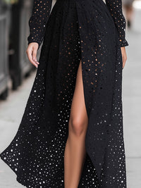 Black Eyelet Long Sleeve Slit Maxi Dress