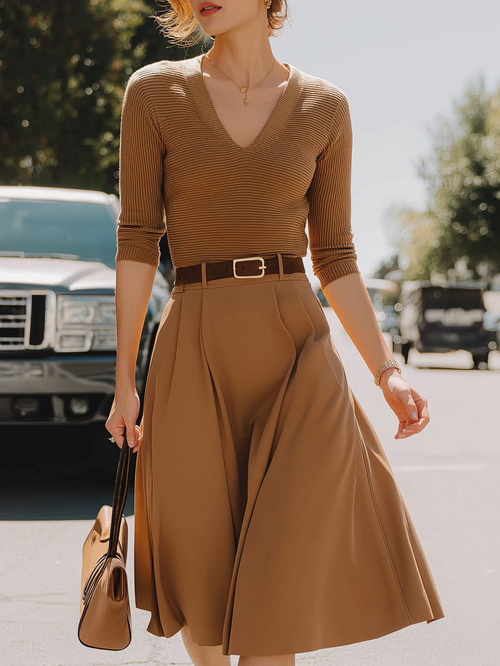 Knit Top And Pleated Midi Skirt Set