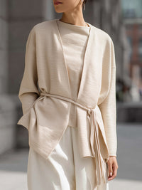 Beige Belted Wrap Cardigan With Inner Layer Two-piece Set
