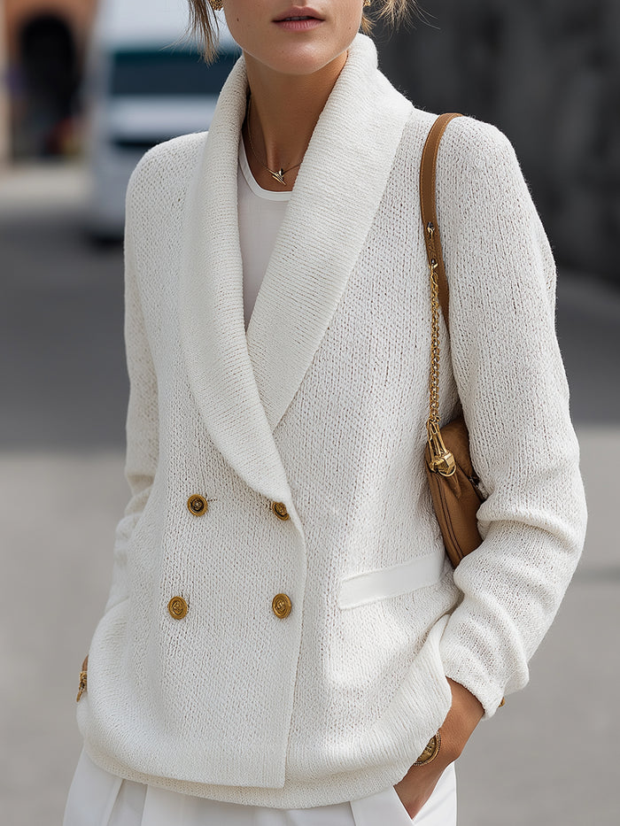 Knit Double-Breasted Shawl Collar Blazer