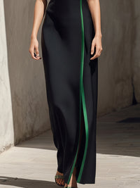 Black Sleeveless Maxi Dress With Emerald Contrast Seam