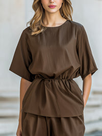 Relaxed Short-Sleeve Top & Cropped Pants Coordinated Set