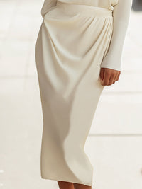 Elegant Draped Scarf Neck Knit Midi Skirt Set