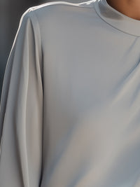 Pearl-Button Draped Satin Blouse