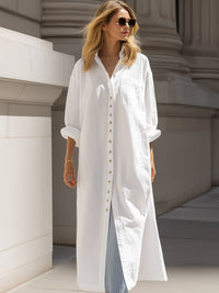 Long Button-Down Cotton Maxi Shirt Dress