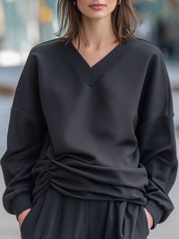 Ruched Waist V-Neck Relaxed Top