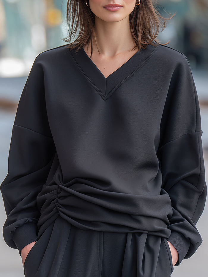 Ruched Waist V-Neck Relaxed Top