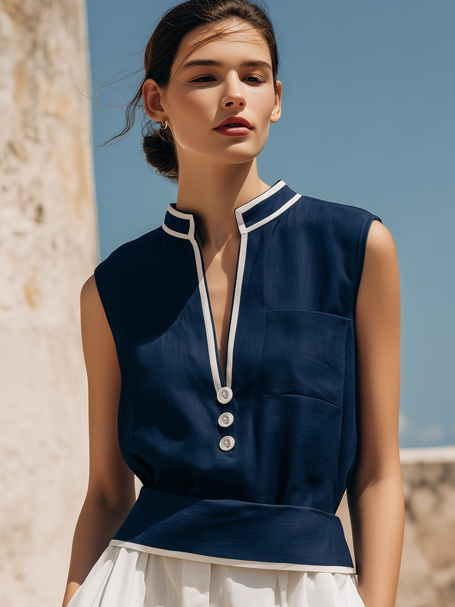 Nautical Contrast Trim Sleeveless Blouse
