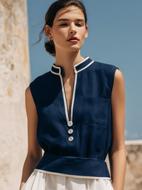 Nautical Contrast Trim Sleeveless Blouse
