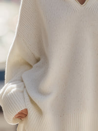 Ivory Casual Knit Midi Hoodie