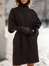 Dark Mocha Belted Kimono Coat With High Collar