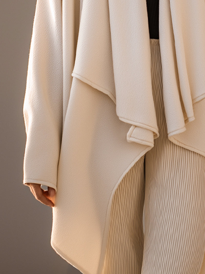 Ivory Drape-Front Oversized Wool Coat