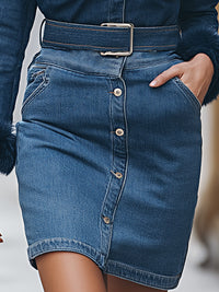 Denim Mini Dress With Faux Fur Trim And Belt