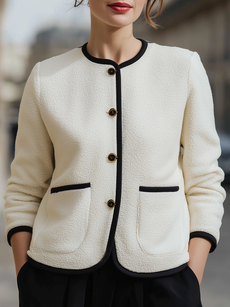 Textured Tweed Jacket With Black Contrast Trim