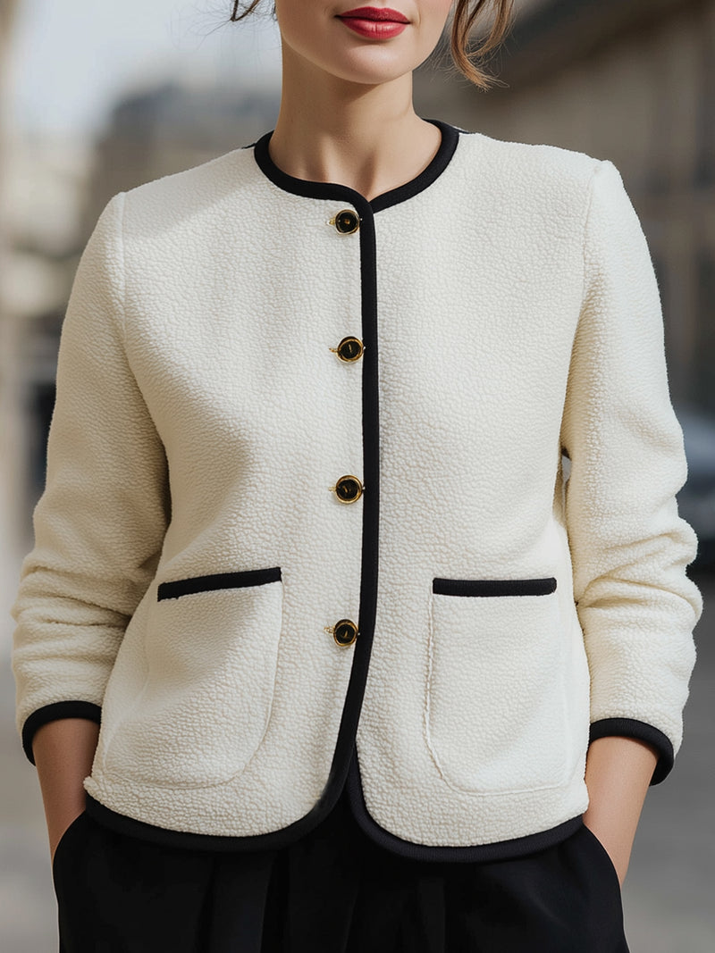 Textured Tweed Jacket With Black Contrast Trim