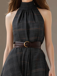 Halter-Neck Plaid Maxi Dress