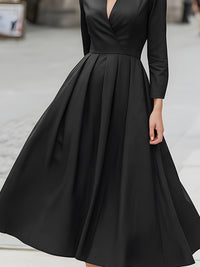 Black Wrap-Style V-Neck Midi Dress