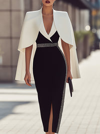 Solid Color Cape Suit With Rhinestone Dress