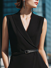 Sleeveless Belted Wrap Midi Dress