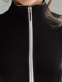 Black Contour Zip-Up Top