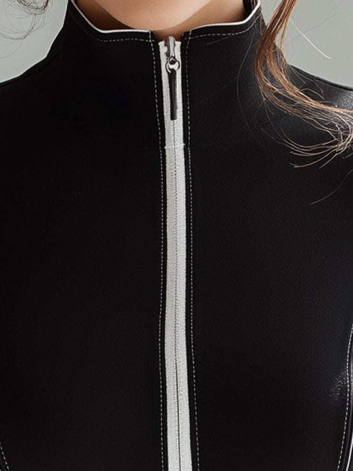 Black Contour Zip-Up Top