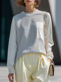 Woven-Panel Long-Sleeve Top