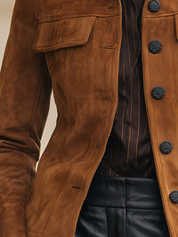 Camel Suede Button-Front Jacket