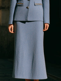 Wool Skirt Suit With Faux Fur Collar