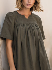 Smocked Yoke Short Sleeve Midi Dress