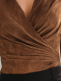 Suede Draped Wrap Blouse