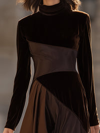 Asymmetric Velvet And Satin Panel Dress