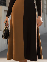 Two-Tone Knit Midi Dress With Collar Detail