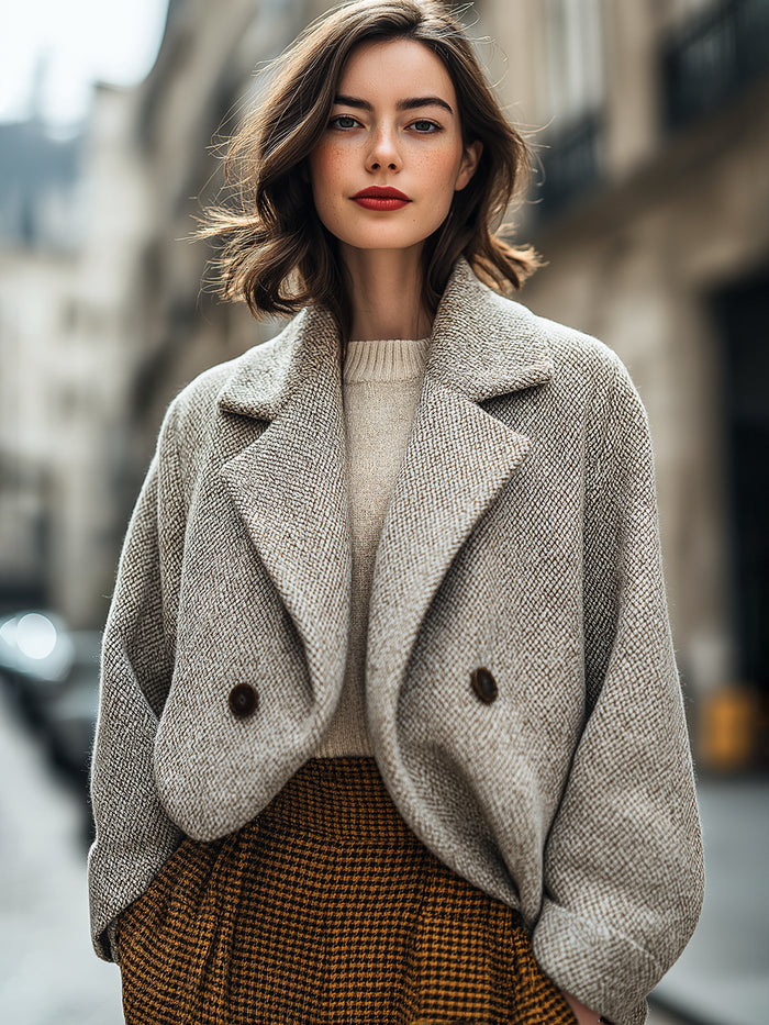 Textured Wool-Blend Cropped Coat