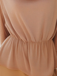 Draped Cowl Neck Peplum Blouse