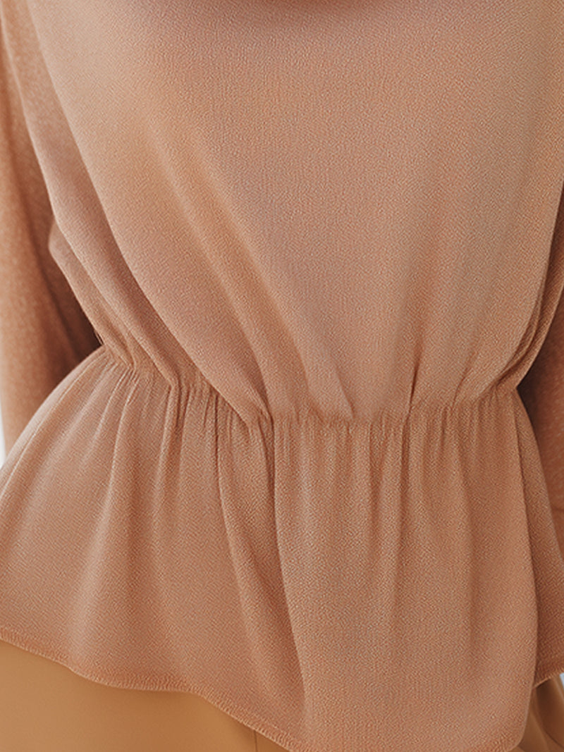 Draped Cowl Neck Peplum Blouse