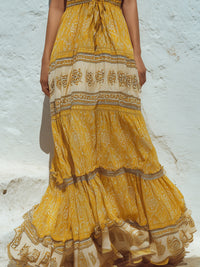 Bohemian Halter Tie-Waist Tiered Maxi Dress
