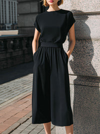 Minimalist Cap-Sleeve Top & Wide-Leg Culotte Set
