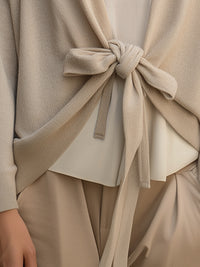 Soft Knit Front-Tie Cardigan In Oat Beige