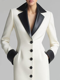 Longline Coat Dress With Black Faux Leather Lapel And Cuffs