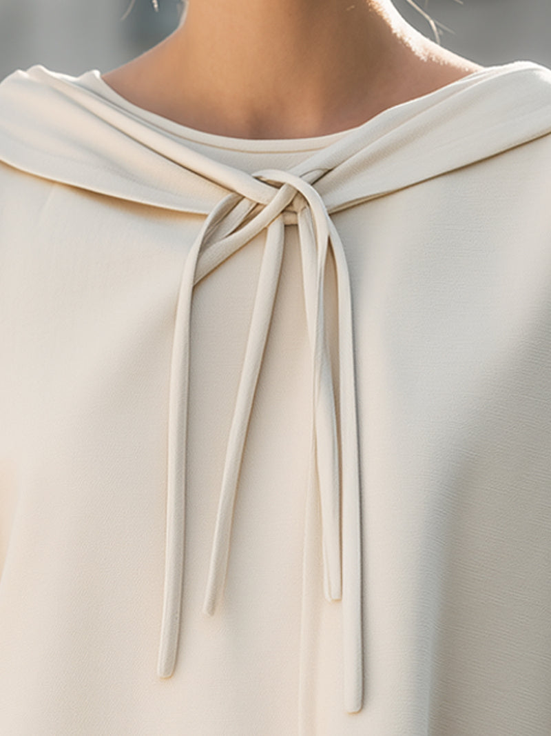 Minimalist Draped Collar Tie-Neck Blouse