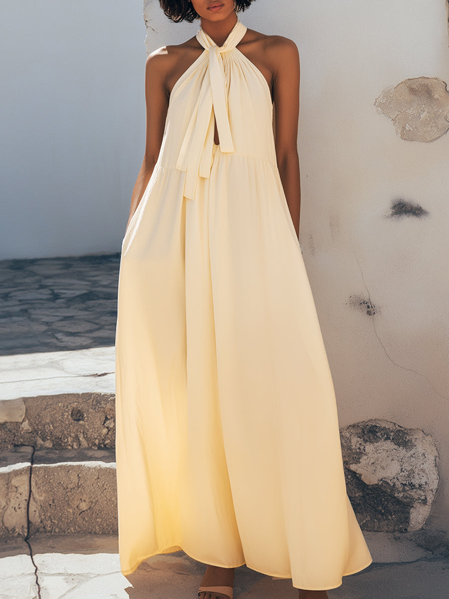 Soft Tie Halter Flowing Maxi Dress